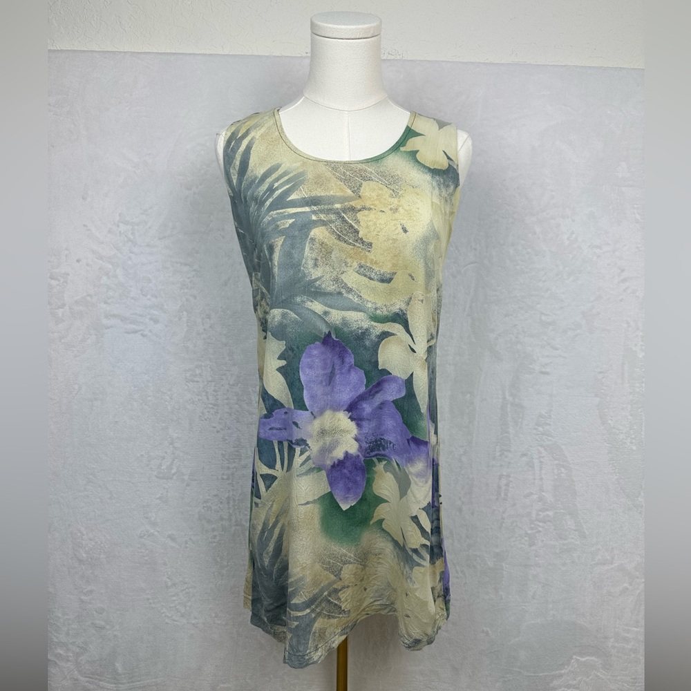 VTG Jams World Mini Tank Dress XS Tropical Floral Print Purple Watercolor